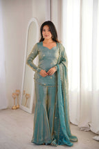 Teeya Creation New Womens Trendy Embroidery Sequence Work Teal Kurta Set | Grocsy