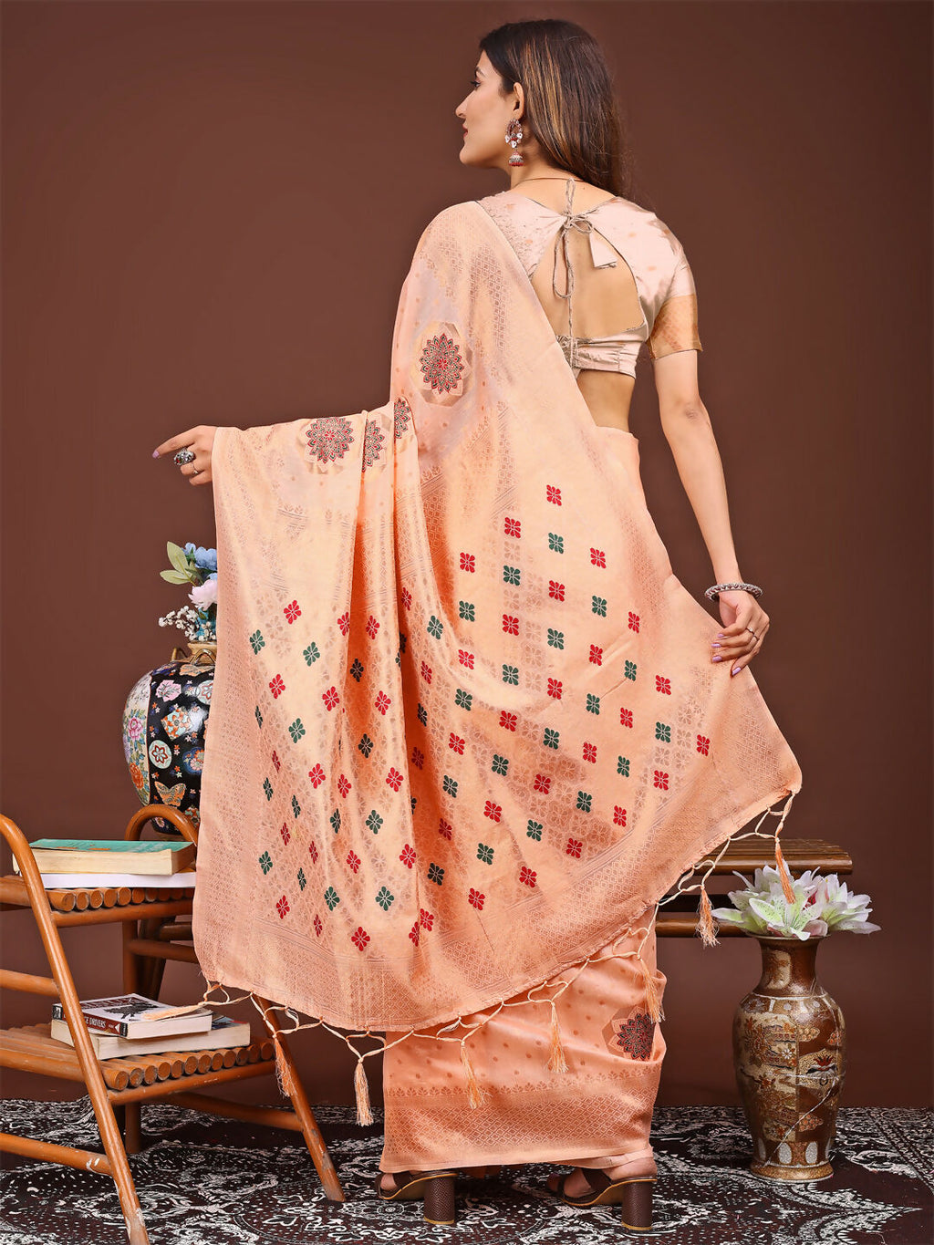 Shree Shyam Fashion Neerja Orange Linen Cotton Saree | Grocsy
