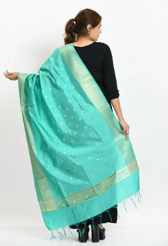 Mominos Fashion Moeza Women's Banarsi Silk Woven Design Sea Green Dupatta | Grocsy