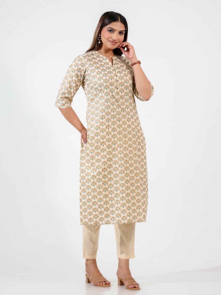 Aramya Straight Soft Cotton Floral Print Women's Kurta - Off White | Grocsy