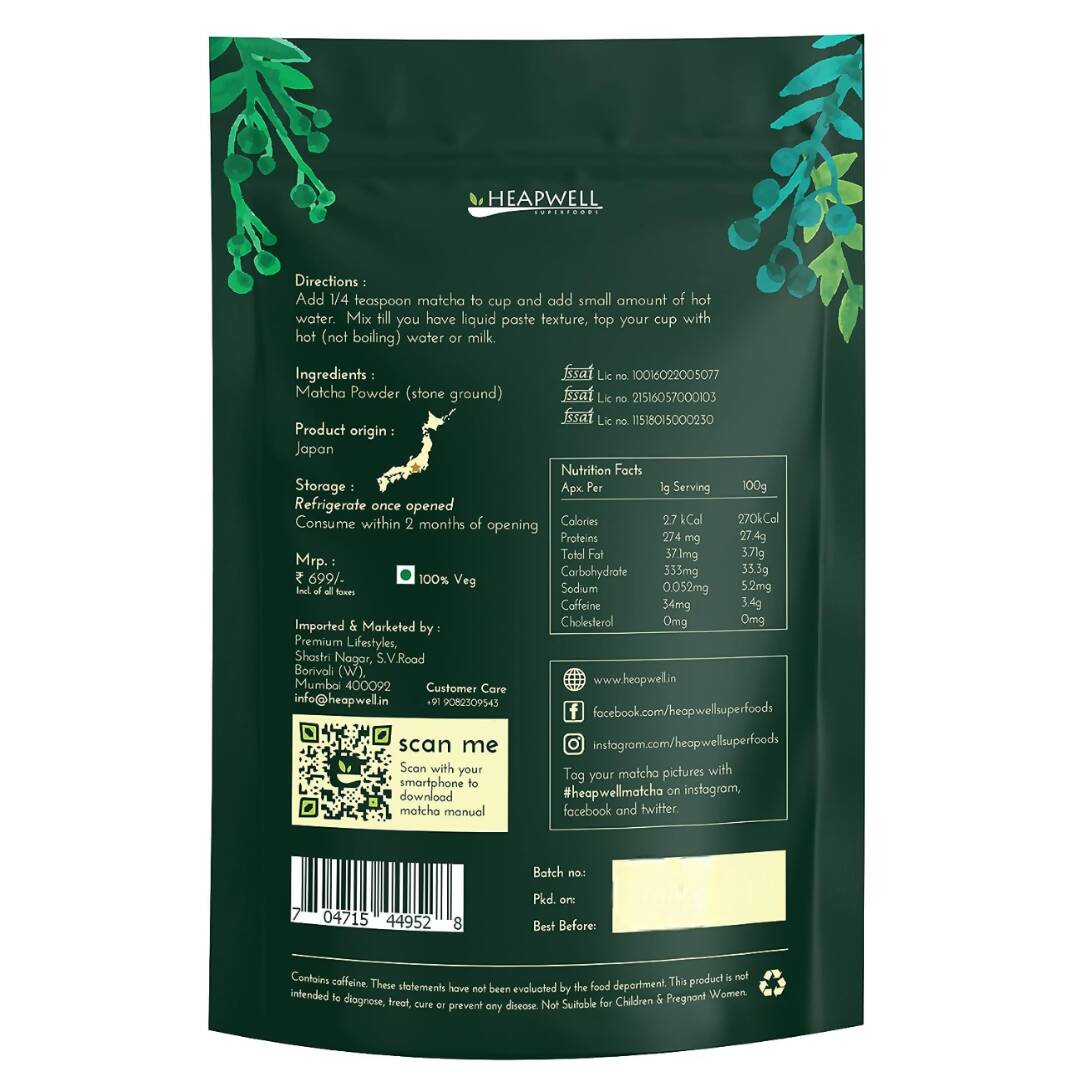 Heapwell Superfoods Japanese Matcha Green Tea Powder | Grocsy