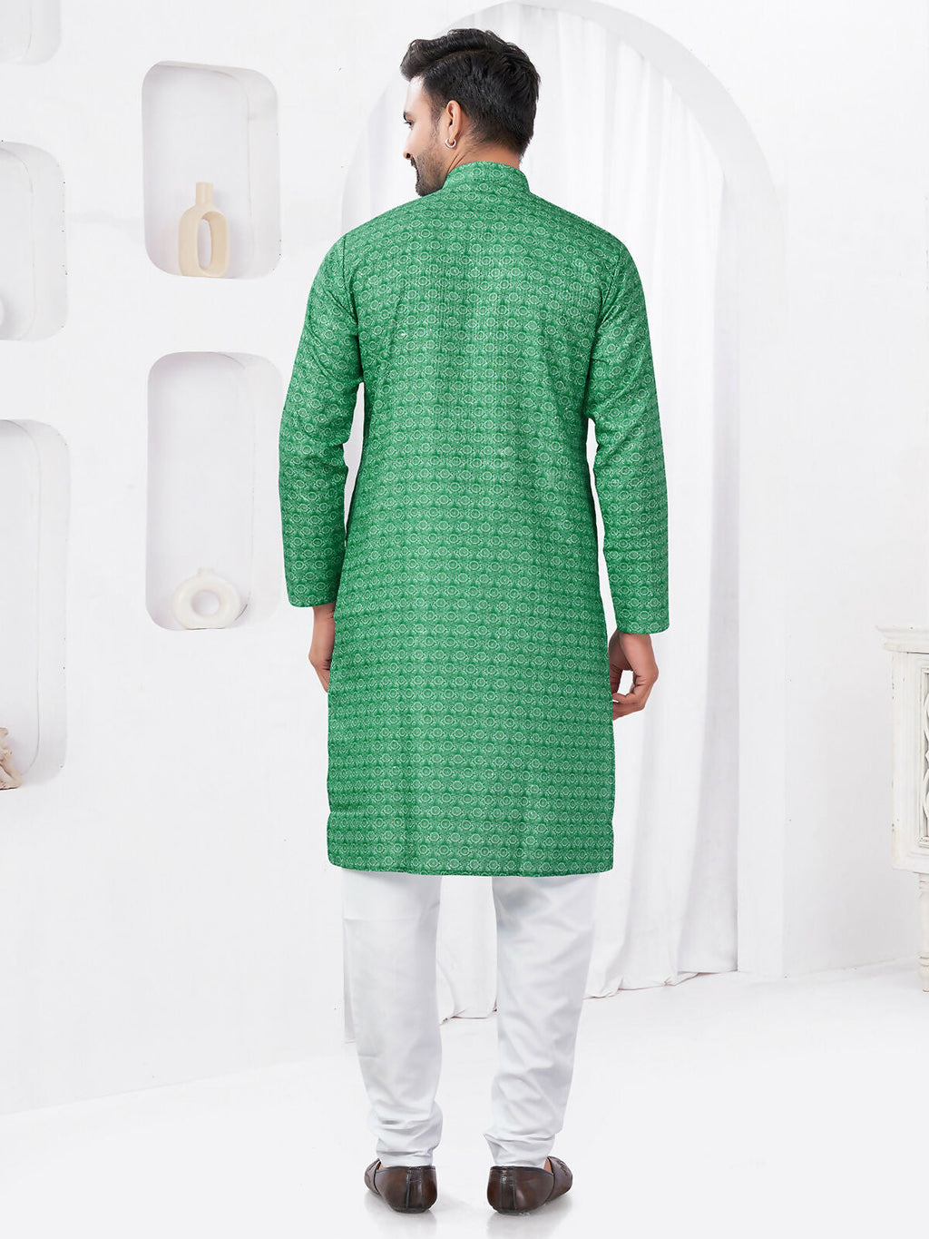 Joban Fashion Men's Rayon Cotton Green Printed Kurta Pyjama set | Grocsy