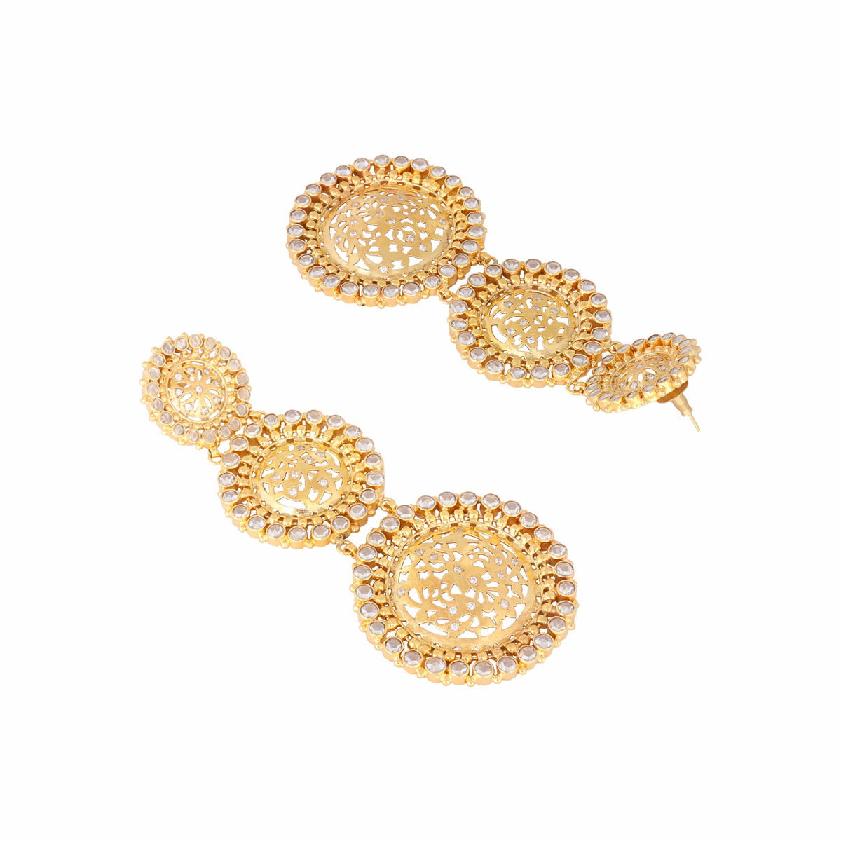 Nuyug 22K Gold Plated Stone Studded Contemporary Shaped Drop Earrings | Grocsy