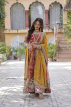 Vastranavya Multicolor Russian Silk Foil Embroidery with Zari Sequins & Digital Printed Gown Dupatta | Grocsy