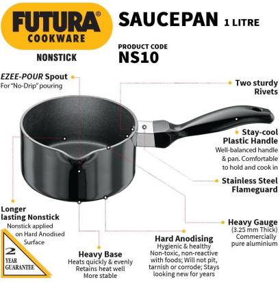 Hawkins Futura Non-stick Sauce Pan 14 cm Diameter 1 L (NS10) | Grocsy