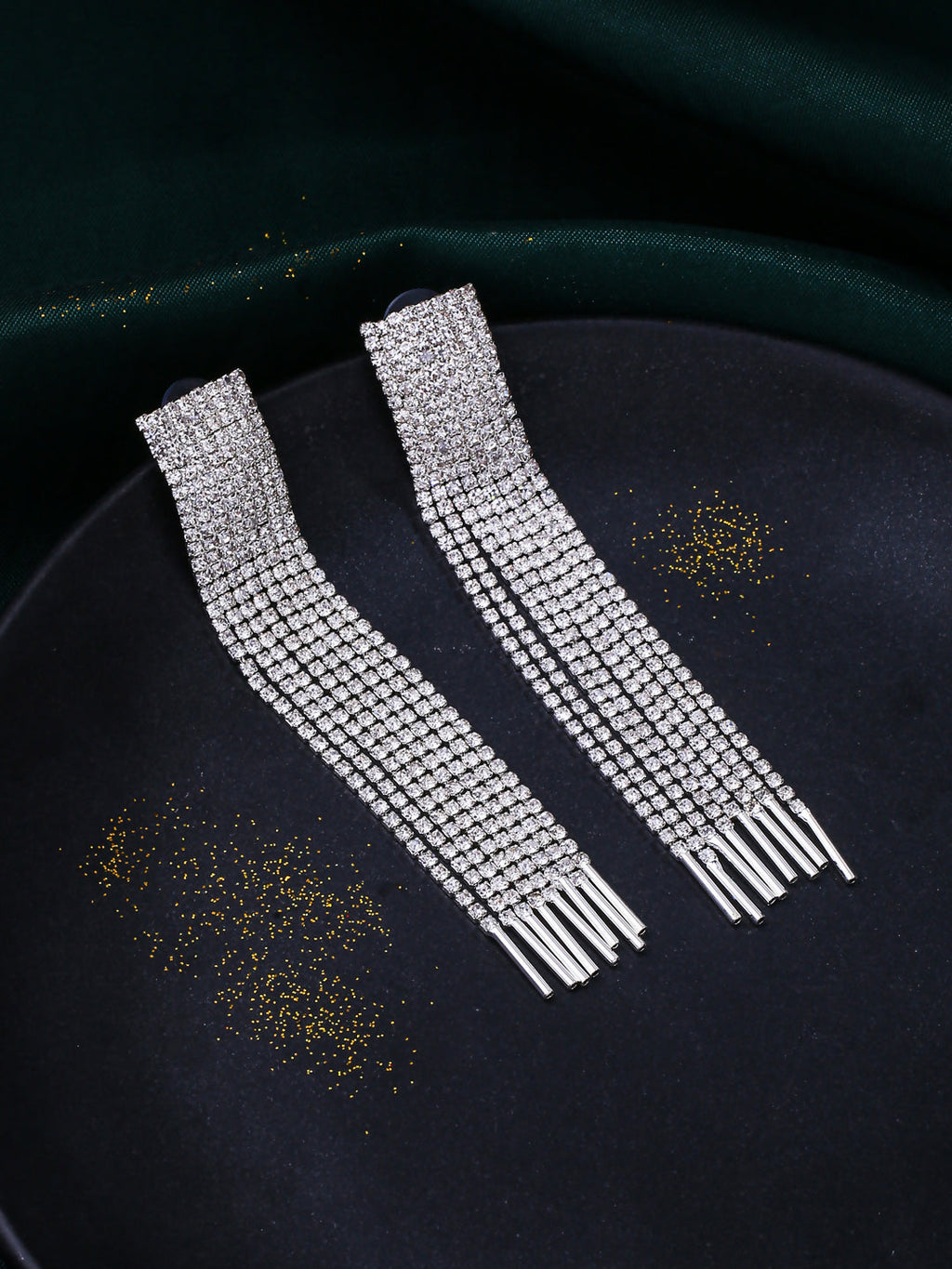 NVR Women Silver Toned Contemporary Ad Studded Drop Earrings | Grocsy
