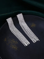 NVR Women Silver Toned Contemporary Ad Studded Drop Earrings | Grocsy