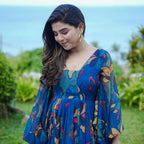 The52 Women's Gorgeous Printed work Georgette Fabric Flared Gown | Grocsy