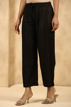 Juniper Women's Black Rayon Gold Printed Wide Leg Palazzo | Grocsy