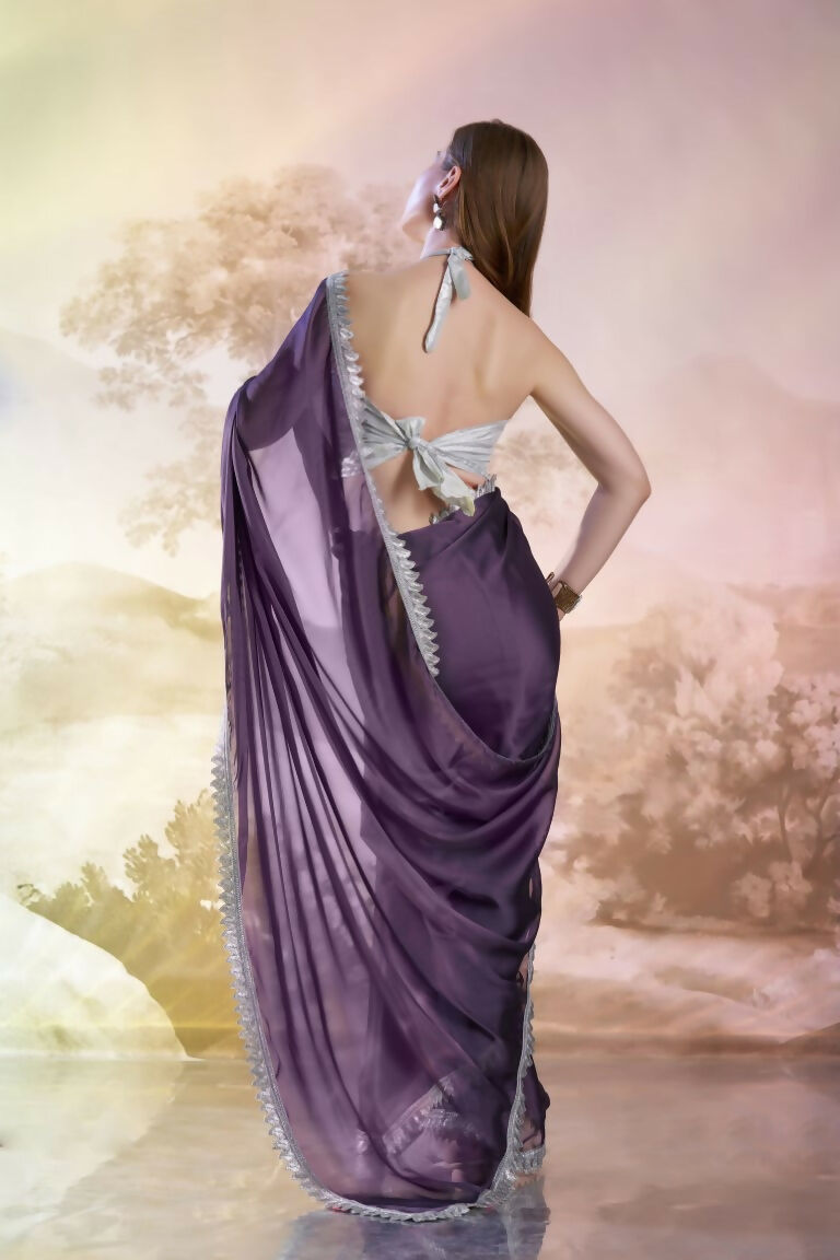 Lavender Satin Rangoli Solid Fancy Designer Saree - Nafisa | Grocsy