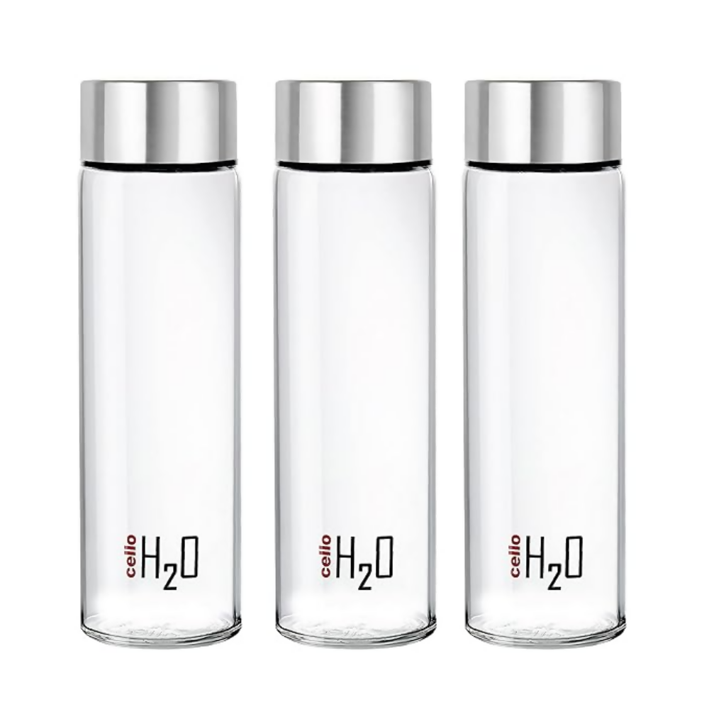 Cello H2O Steelox Glass Water Bottle - Set of 3 | Grocsy