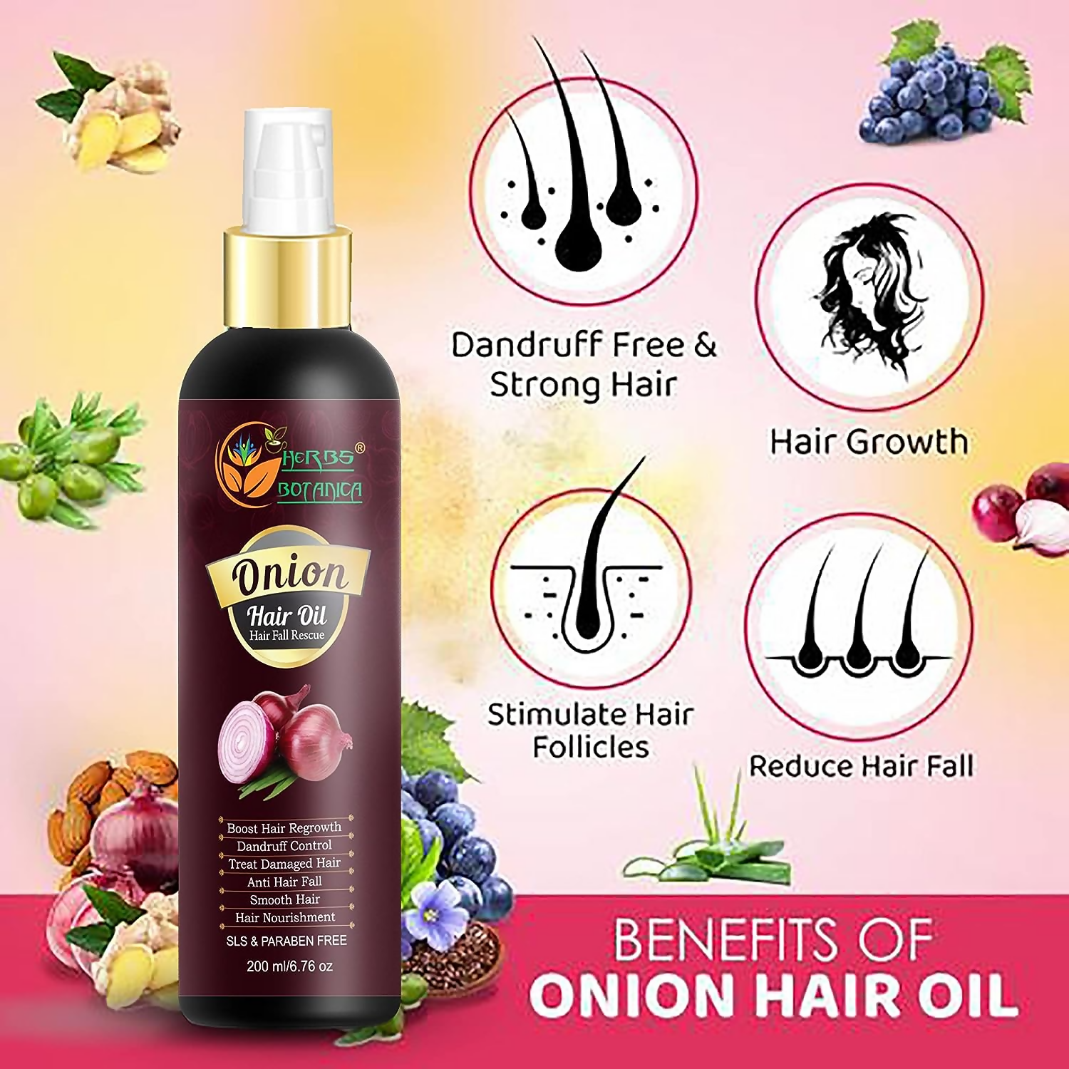 Herbs Botanica Red Onion Hair Oil | Grocsy