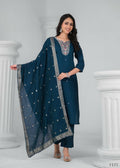 Ethnic Festive Wear Chanderi Rama Stitched Suit With Dupatta - Tanisha | Grocsy