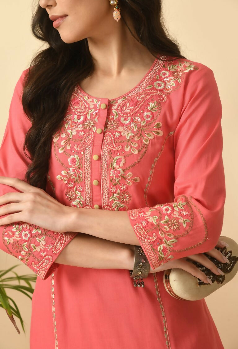Joban Fashion Coral Cotton Rayon Kurta Set | Grocsy