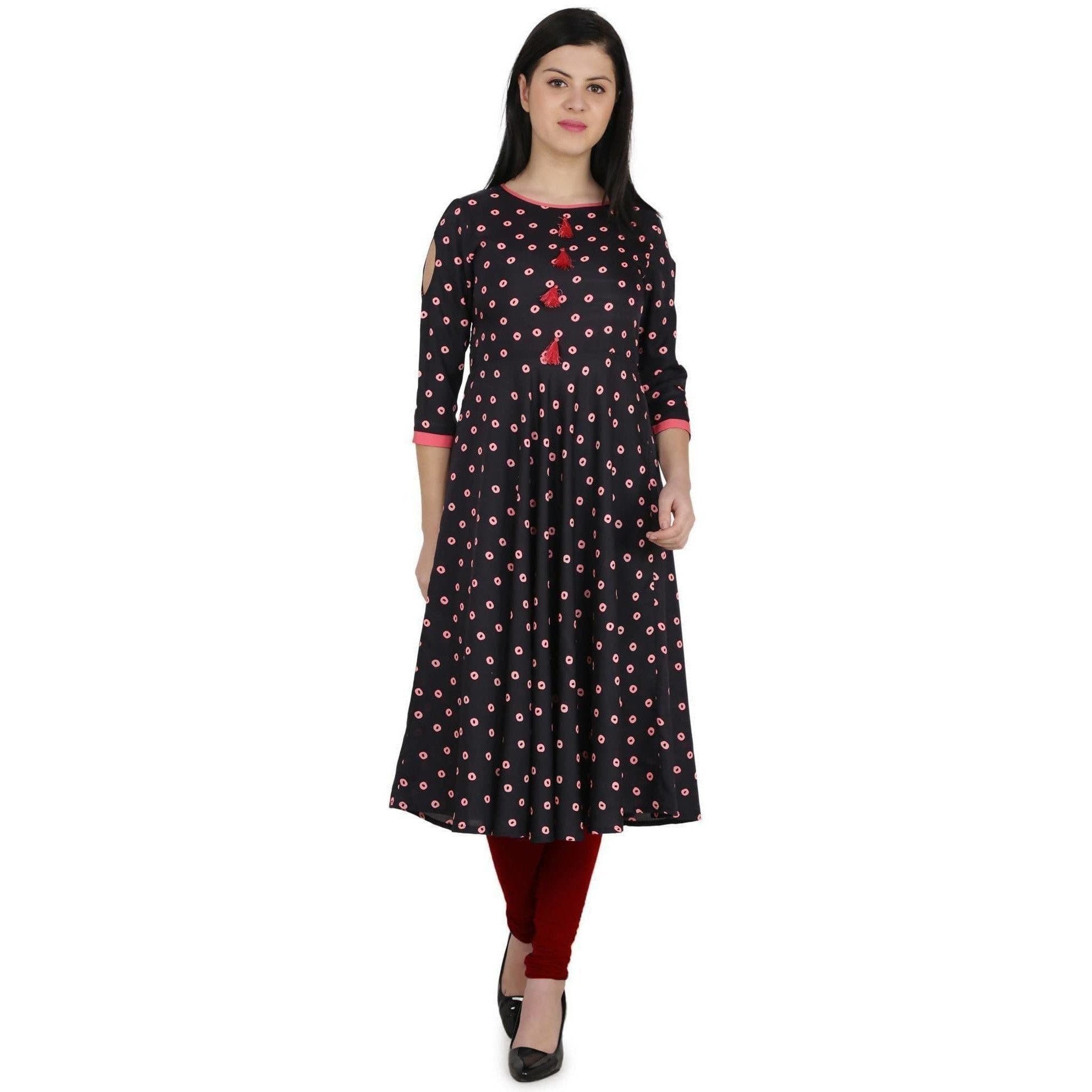 Kanoor Garment Women's Black A Line Round Neck Kurti | Grocsy