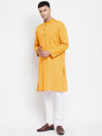 Even Apparels Yellow Color Pure Cotton Men's Kurta With Band Collar | Grocsy