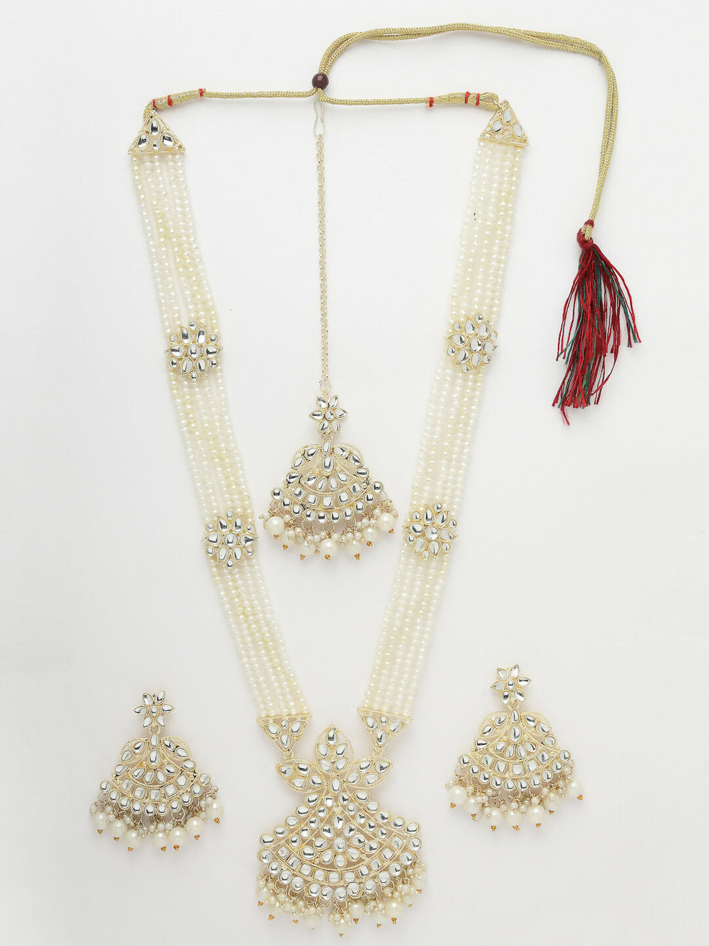 NVR Women's Gold-Polished Kundan-Studded Chandbali Earrings | Grocsy