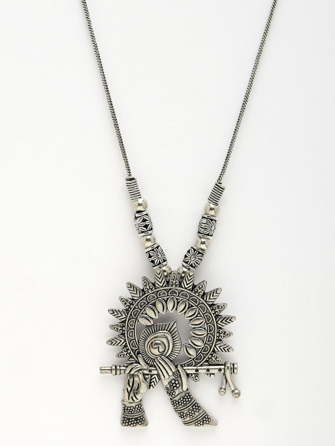 NVR Women's Silver-Toned German Silver Oxidised Pendant with Chain | Grocsy