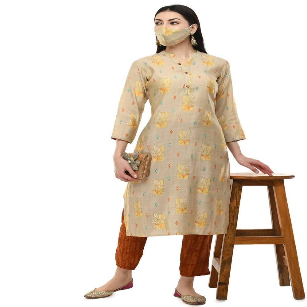 Lagi Women's Orange Printed Straight Kurta & Pant (MC45B) | Grocsy