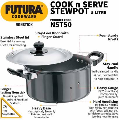 Hawkins Non-stick Cook n Serve Stewpot 24.6 cm Diameter 5 L with Lid (NST50) | Grocsy