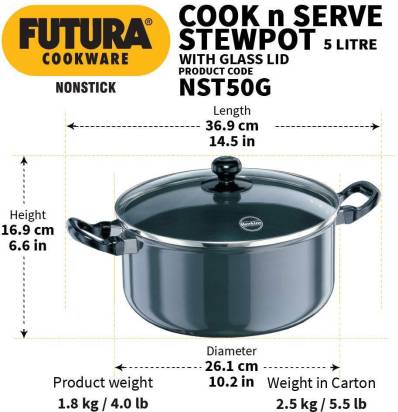 Hawkins Non-stick Stewpot 26 cm Diameter 5 L with Glass Lid (NST50G/Q37) | Grocsy