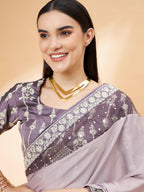 Mauve Silk Georgette Ribbon Embroidery Saree - Norita Hit Design | Grocsy