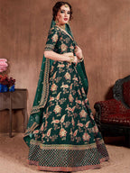 Tulsi Art Bottle Green Embroidered Taffeta Silk Bridal Wear Lehenga Choli | Grocsy