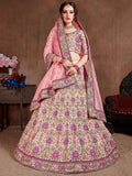 Tulsi Art Pastel Pink Embroidered Taffeta Bridal Wear Lehenga Choli | Grocsy