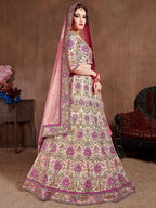 Tulsi Art Pastel Pink Embroidered Taffeta Bridal Wear Lehenga Choli | Grocsy