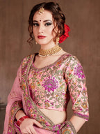 Tulsi Art Pastel Pink Embroidered Taffeta Bridal Wear Lehenga Choli | Grocsy