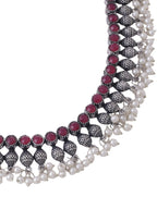 NVR Women Silver-Plated Stone Studded Oxidised Silver Jewellery Set | Grocsy