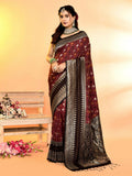 Joban Fashion Maroon & Black Plain With Weaving Border Banarasi Silk Sarees | Grocsy