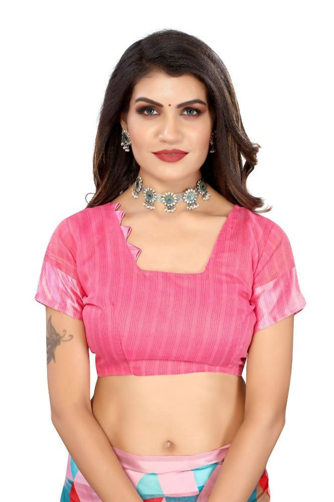 Vamika Pink Linen Satin Border Saree | Grocsy