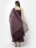 Myshka Marron Silk Blend Solid Sleeveless Round Neck Kurta Palazzo Dupatta Set | Grocsy