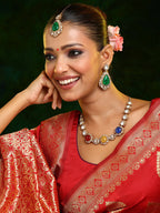 Ruby Raang 22k Gold Polished Stonework Kundan Necklace With Earrings And Maang Tikka | Grocsy