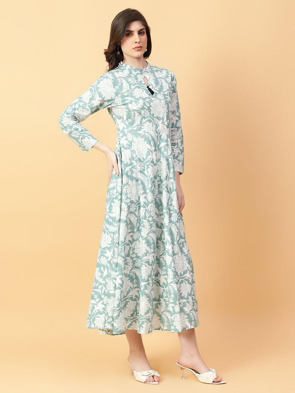 Joban Fashion Green Cotton Printed & Hand Work Dress | Grocsy