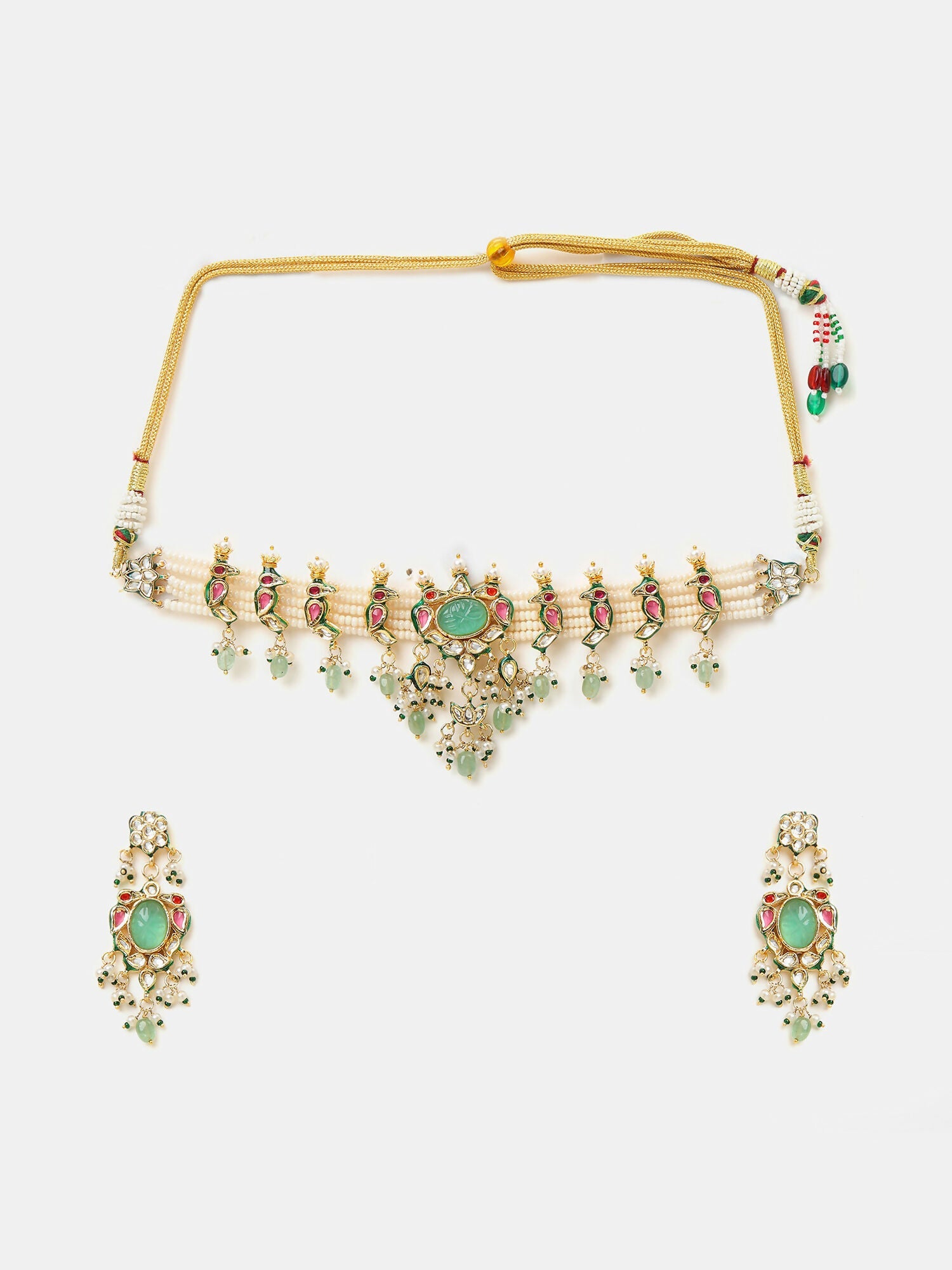 Ruby Raang Rajkumari Necklace With Earrings And Maang Tikka | Grocsy