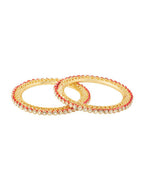 NVR Women Set of 2 Gold-Polished Red Kundan Studded Bangles