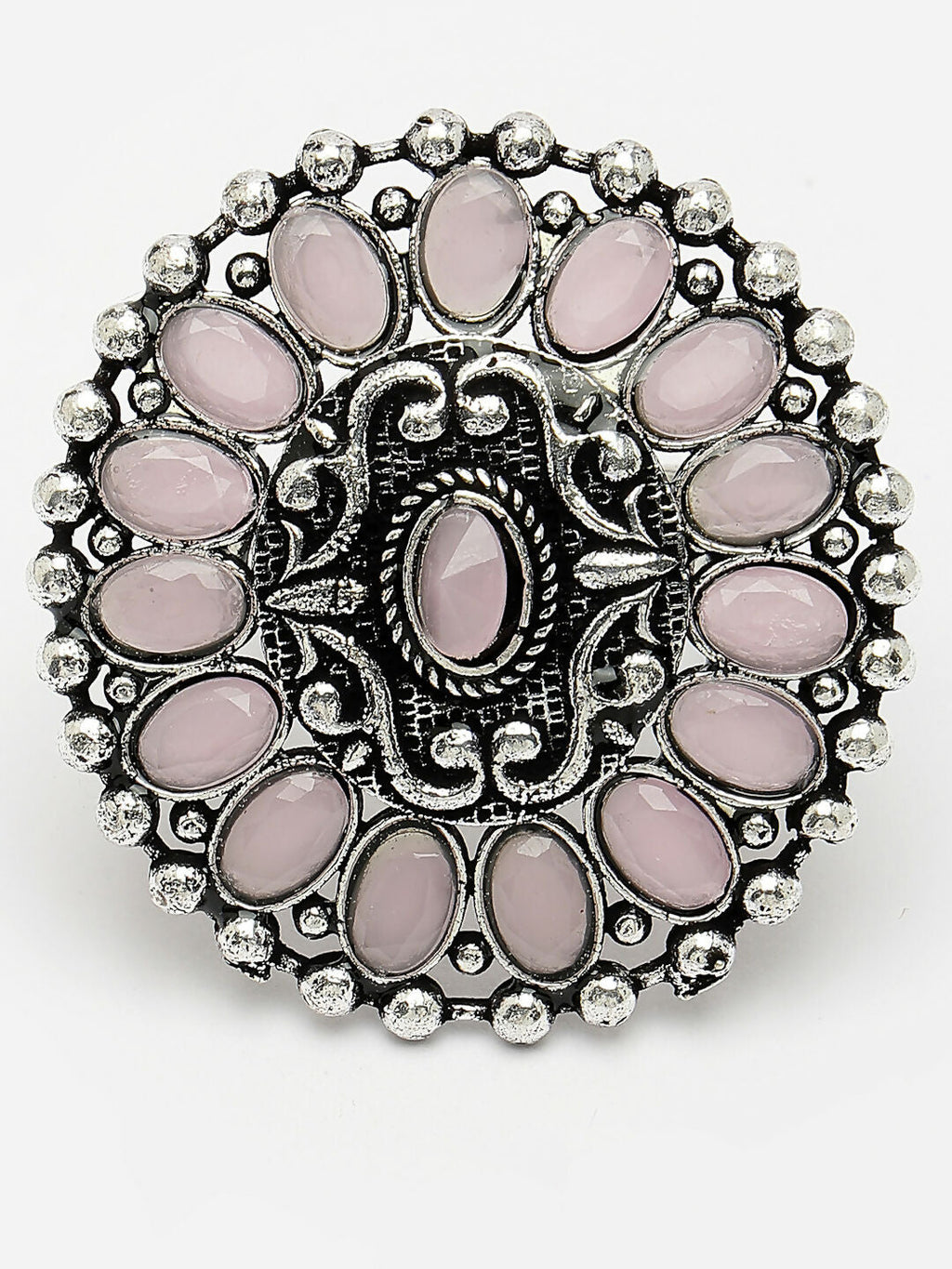 NVR Women's Pink Silver-Plated Circular Shape Adjustable Finger Ring | Grocsy