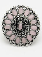NVR Women's Pink Silver-Plated Circular Shape Adjustable Finger Ring | Grocsy