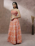 House of Panchhi Peach Organza Floral Printed Lehenga choli & Dupatta | Grocsy