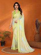 Partywear Designer Bright Moss Satin Patta lemon Fancy Saree - Durga | Grocsy