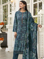 Jyoti Fashion Women's Navy Blue Velvet Digital Print with Resham Thread work Kurta with Trouser & Dupatta | Grocsy