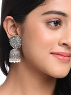 NVR Women Silver Toned Dome Shaped Jhumkas Earrings | Grocsy