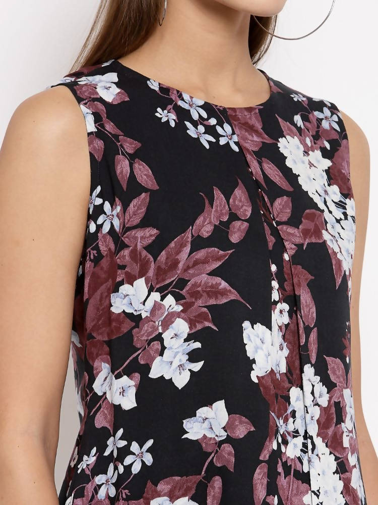 Myshka Women's Multi Crep Printed Sleeveless Round Neck Casual Top | Grocsy