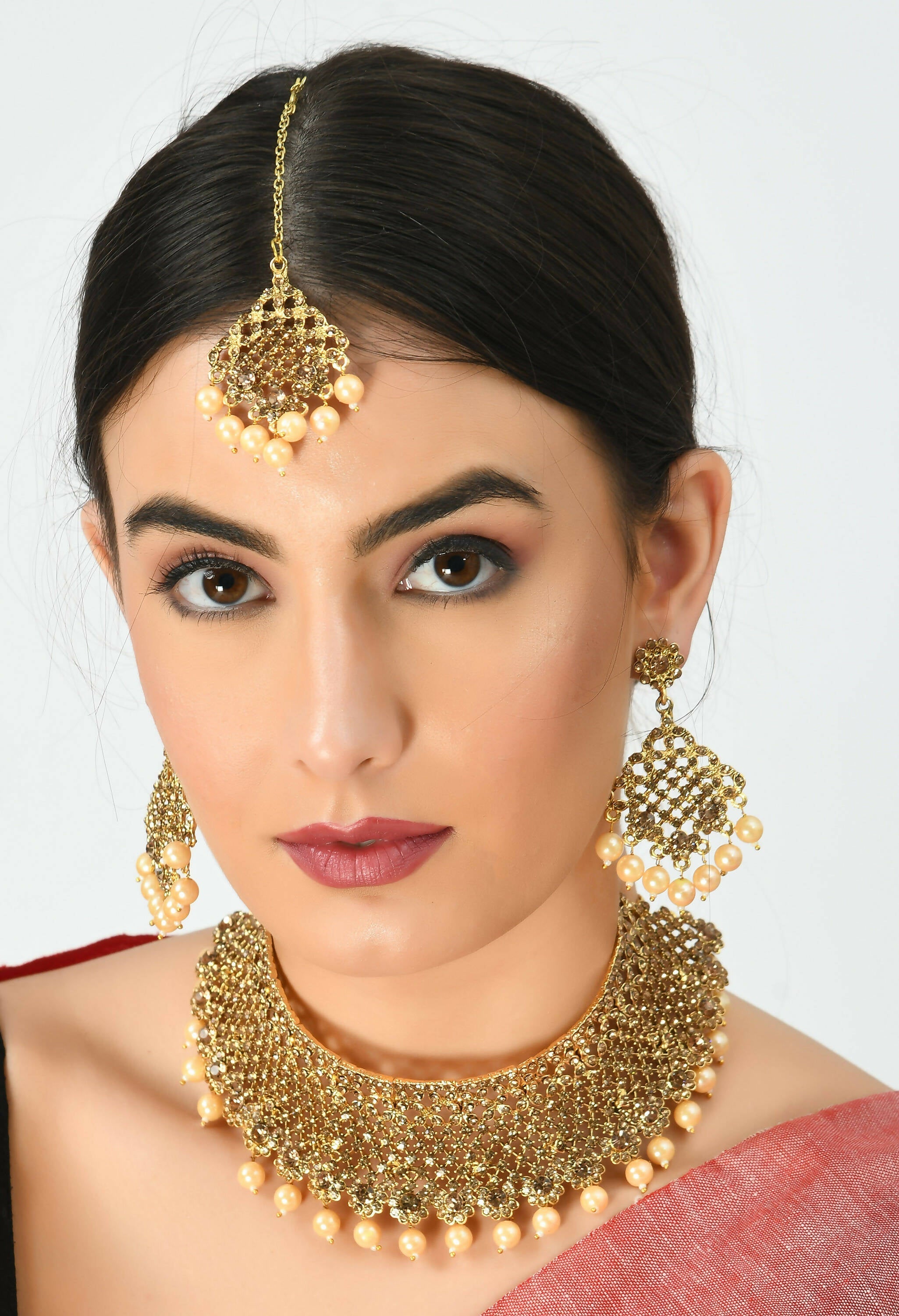 Mominos Fashion Johar Kamal Traditional Rajwadi Design Heavy Golden Color Necklace Set