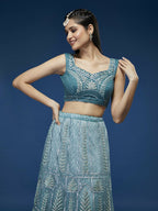 House of Panchhi Blue Net Gotapatti Work Lehenga & Blouse with Dupatta | Grocsy