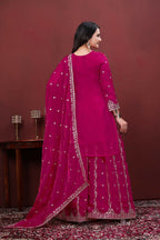 Teeya Creation Women'S Magenta Pink Faux Georgette Zari Work Kurta Sharara Set | Grocsy