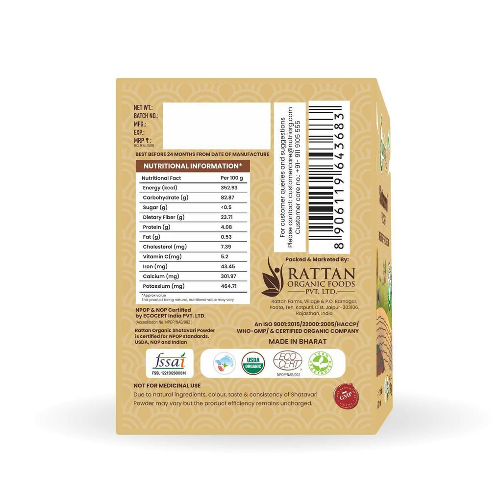 Nutriorg Certified Organic Shatavari Powder | Grocsy