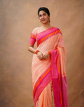 Exclusive Collection Light Orange Beautiful Khadi Cotton Handloom Saree | Grocsy